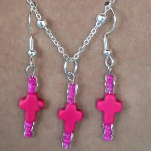 Howlite Turquoise Cross Necklace and Earrings Set..NWT